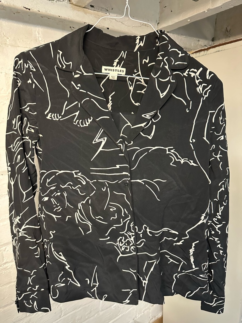 Whistles Black Shirt with White Line Figure Print